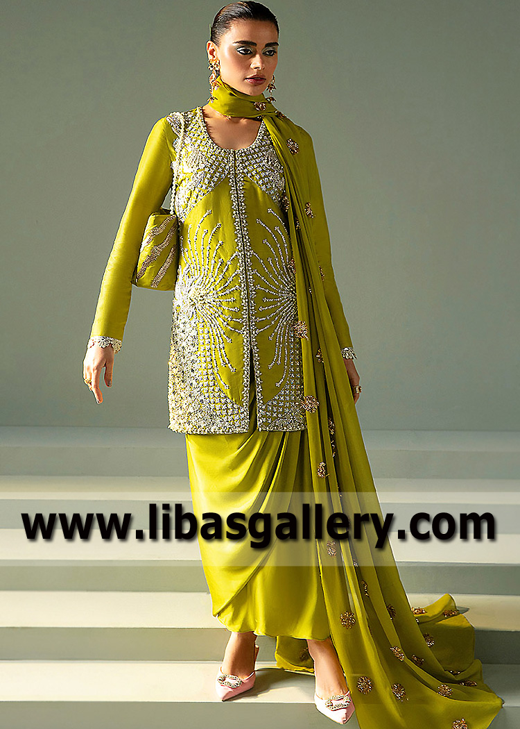 Olive Chrysoberyl Silk Draped Skirt