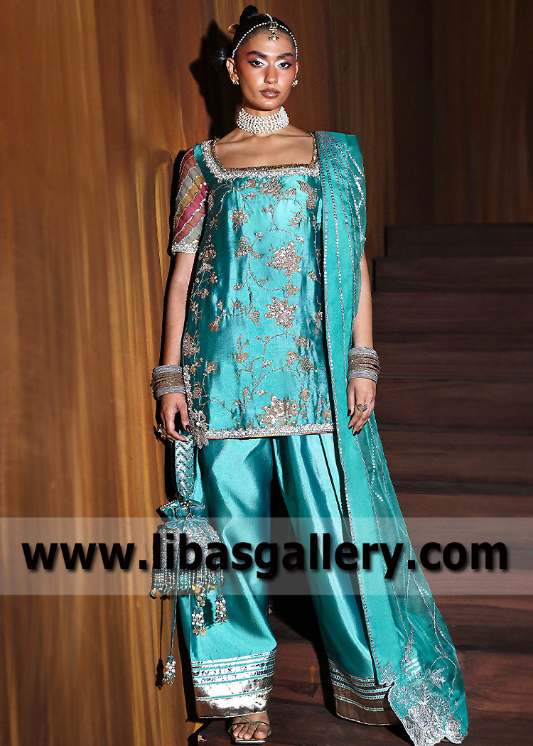 Crayola Cerulean Grandidierite Salwar Kameez Suit