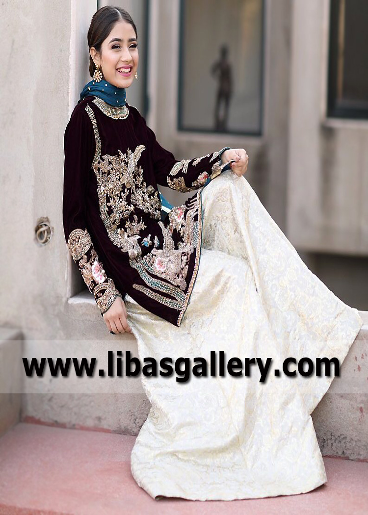 Deep Burgundy Anyolite Short Shirt with Sharara