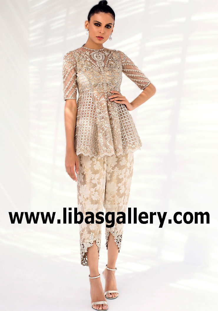 Cosmic Latte Santana Peplum Party Wear