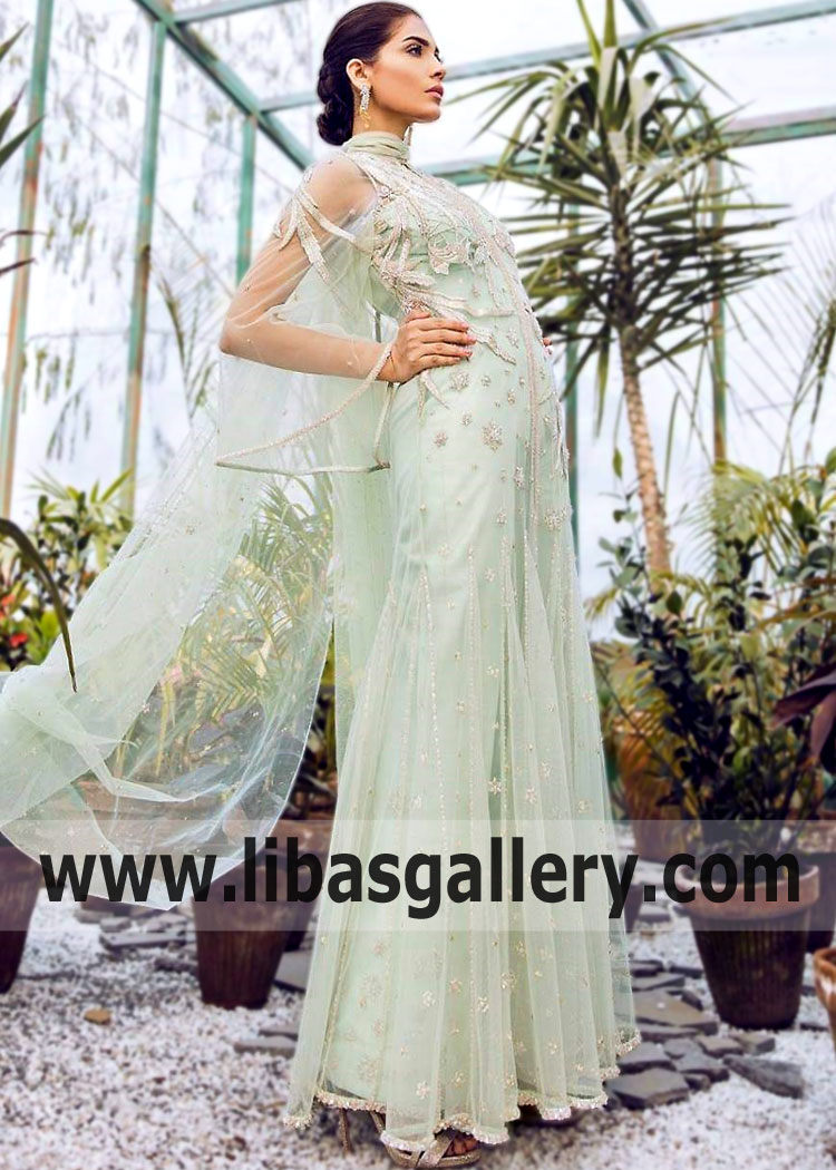 Luxury Honey Dew Handwork Embellished Net Party Dress