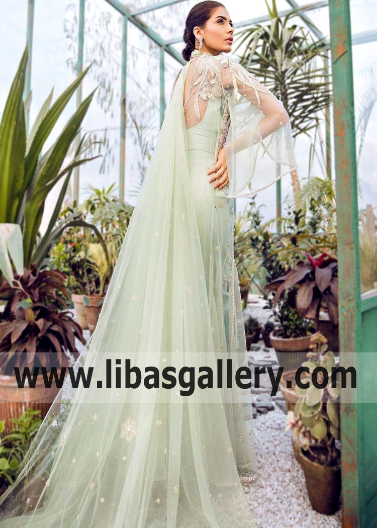 Luxury Honey Dew Handwork Embellished Net Party Dress