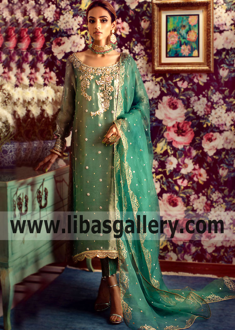 Persian Green Strobus Formal Dress Pakistan