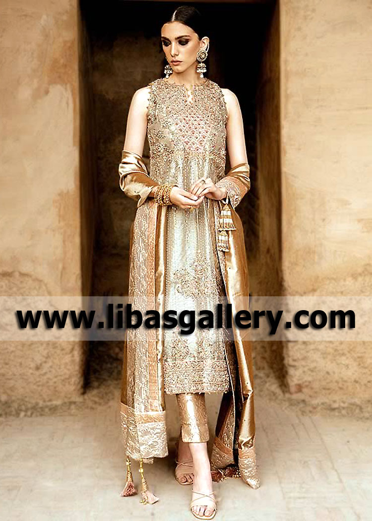 Ecru Gold Aster Party Wear