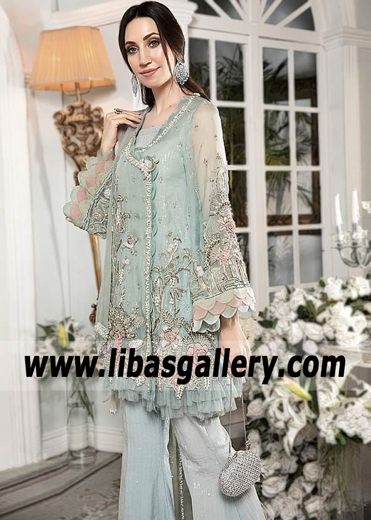 Cadet Blue Faye Angrakha Party Wear