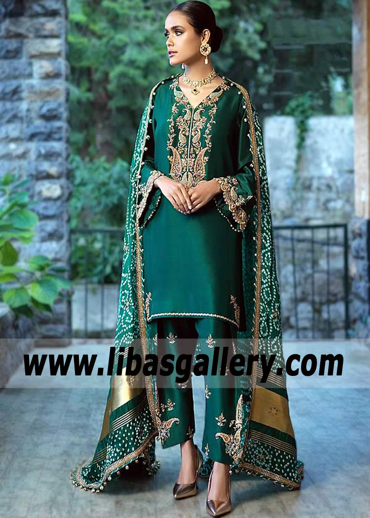 Teal Tengiz Party Dress with Silk Bandhani Dupatta