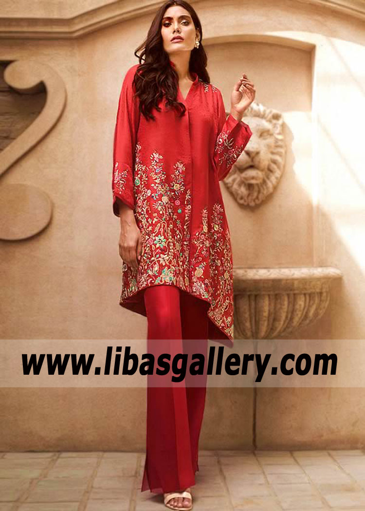 Carnelian Petunia Party Wear Asymmetric Drape Dress