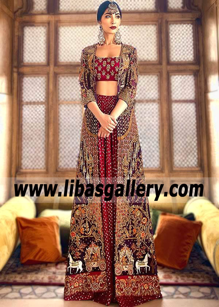 Pakistani Formal Dresses Lehenga With Long Jacket Top Irving Texas USA Embellished Jacket Suits