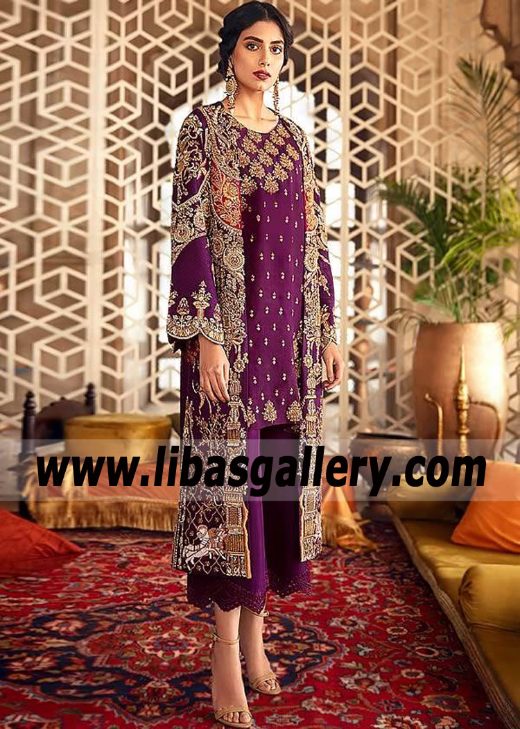 Palatinate Purple Sambina Embellished Party Wear Jacket Dress
