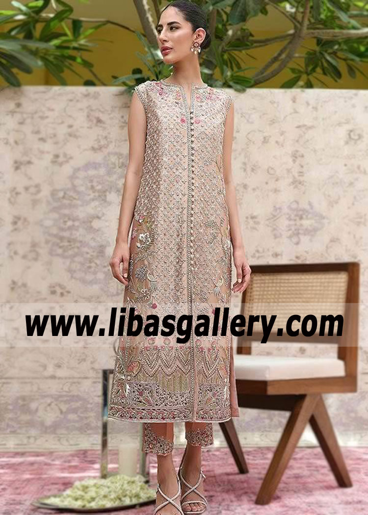 Pale Taupe Avril Sleeveless Party Wear