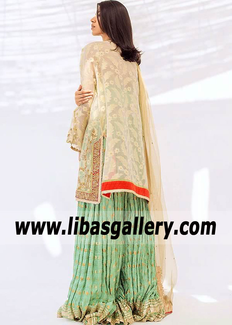 Sand Aquamarine Rouna Wedding Sharara