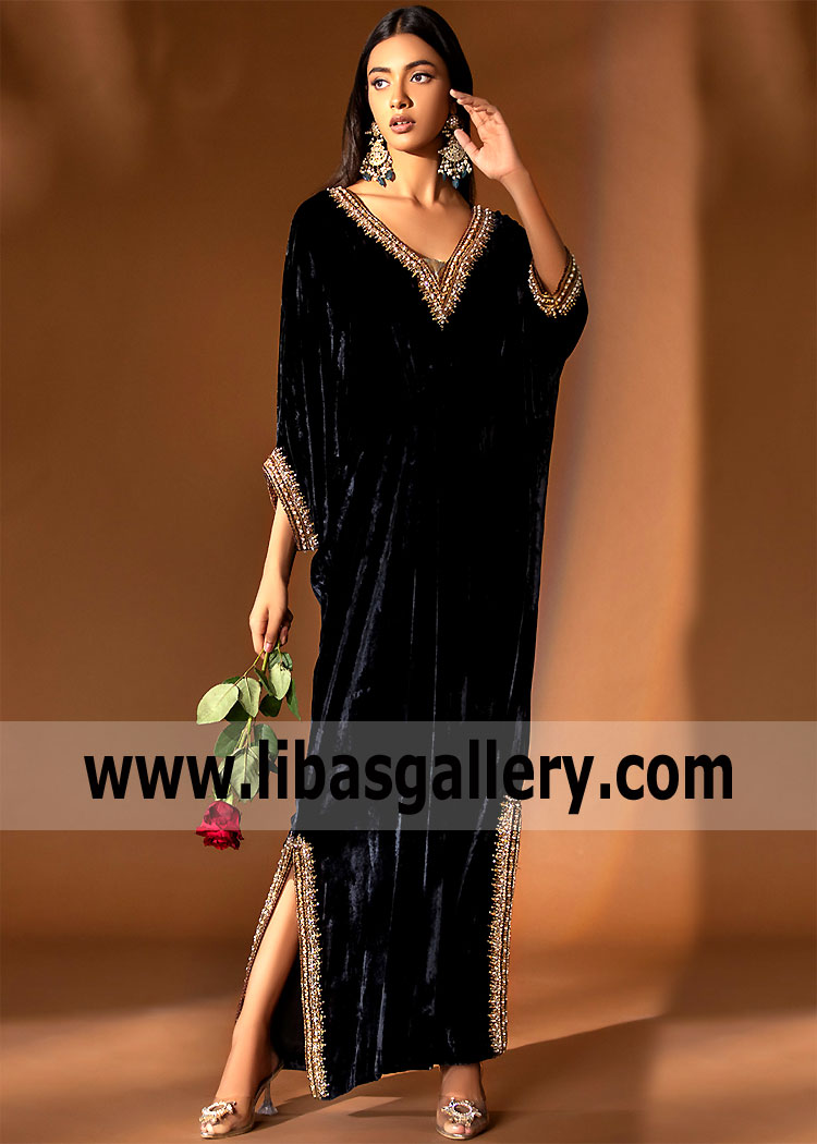 Black Escallonia Party Wear kaftan Dress