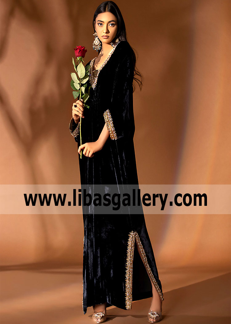 Black Escallonia Party Wear kaftan Dress