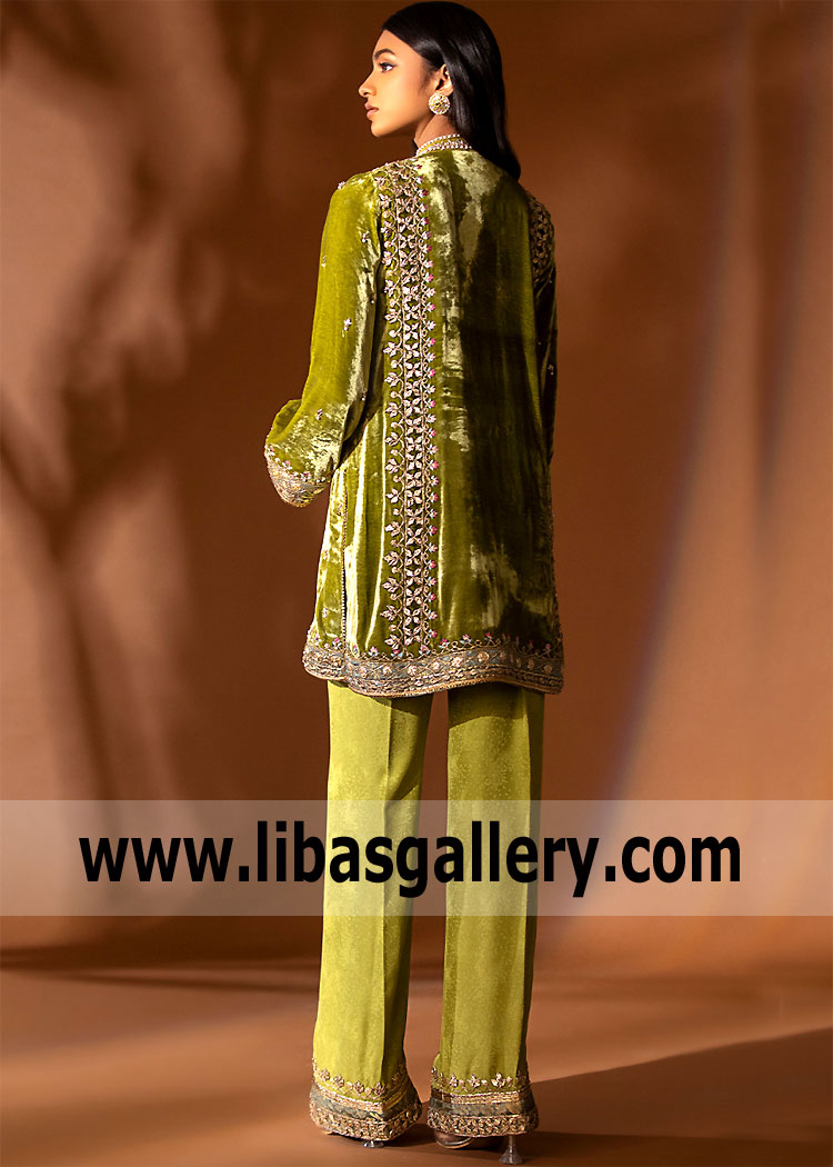 Olive Green Cattleya Party Wear Pakistan