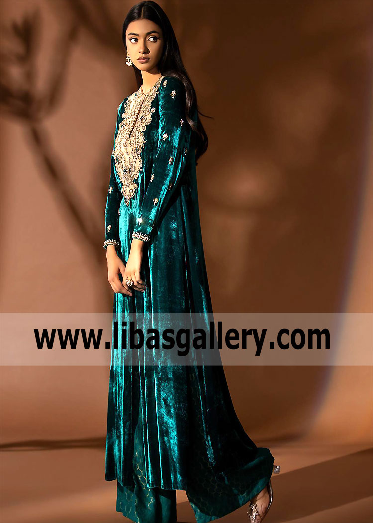 Midnight Green Velvet Party Wear