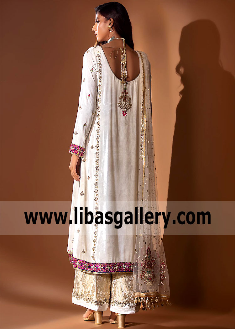 Off White Azalea Embroidered Velvet Suit