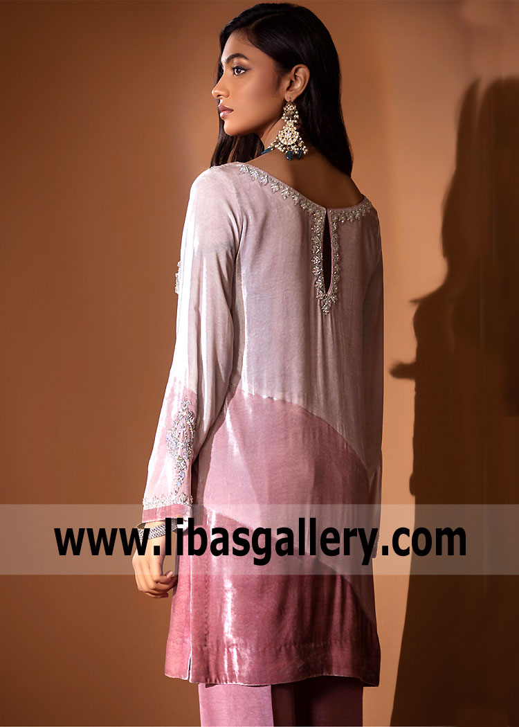 Pink Colorblock Cyclamen Velvet Dress for Fall Occasions