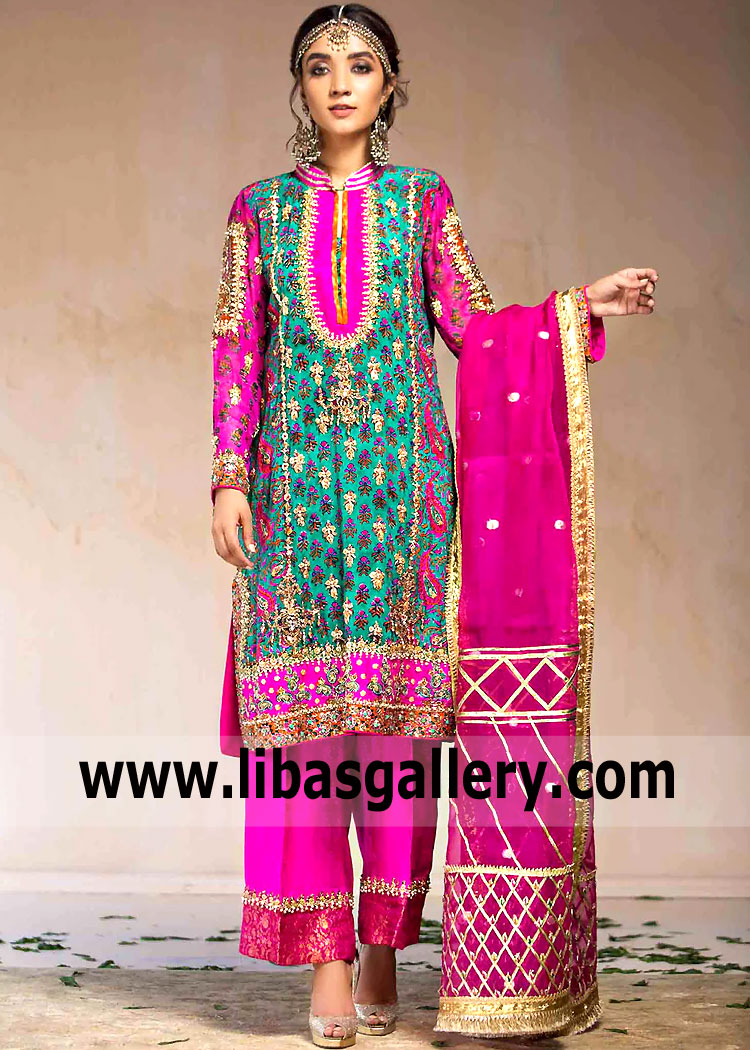 Multi Hot Pink Spirea Designer Party Dress