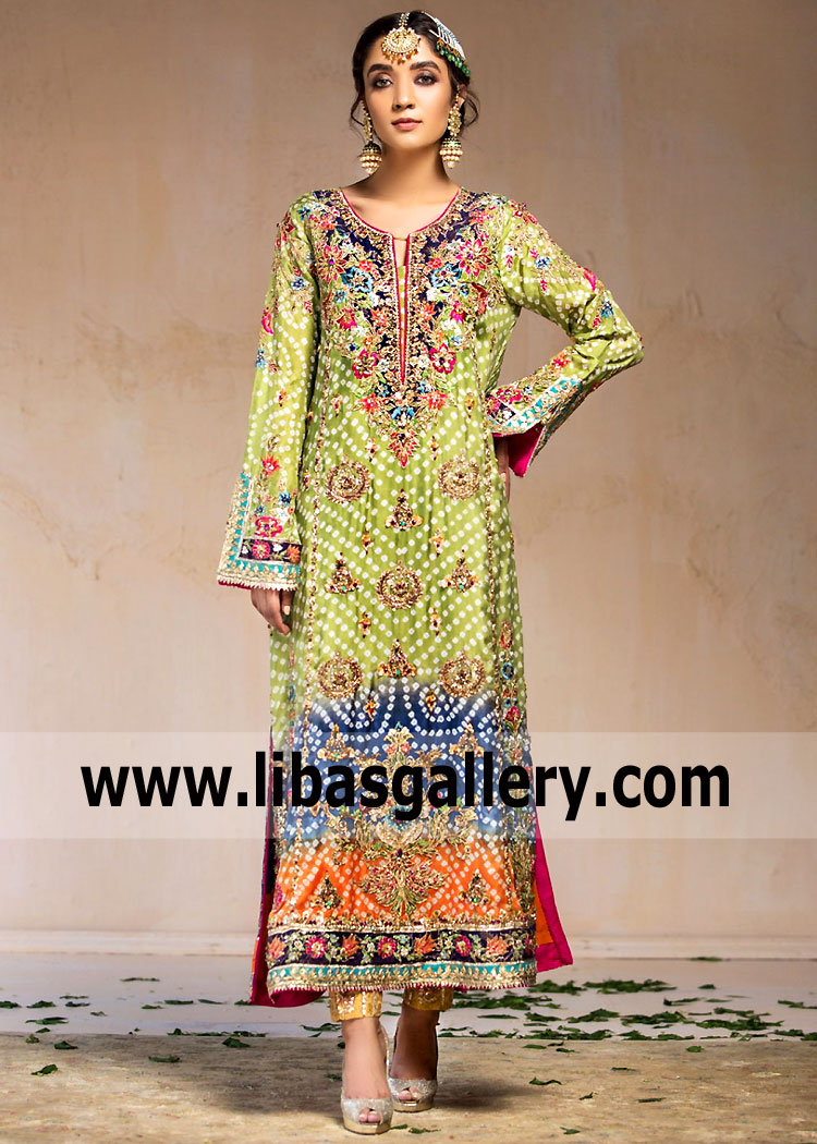 Mint Green Lily Party Suits with Chunri Dupatta