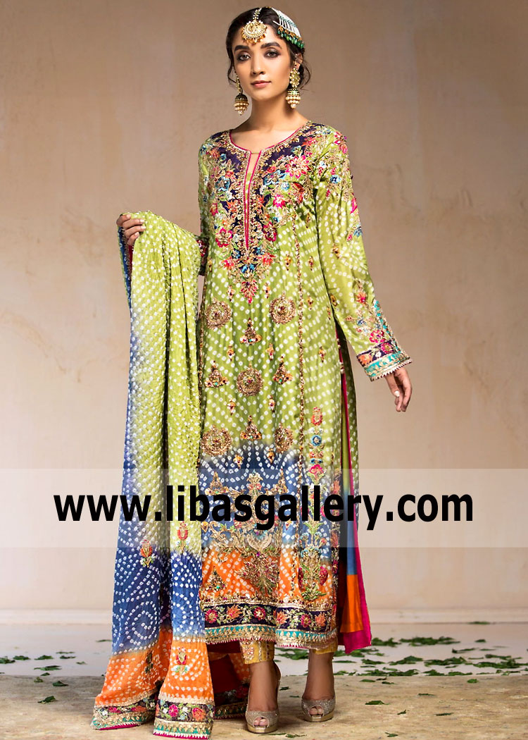 Mint Green Lily Party Suits with Chunri Dupatta