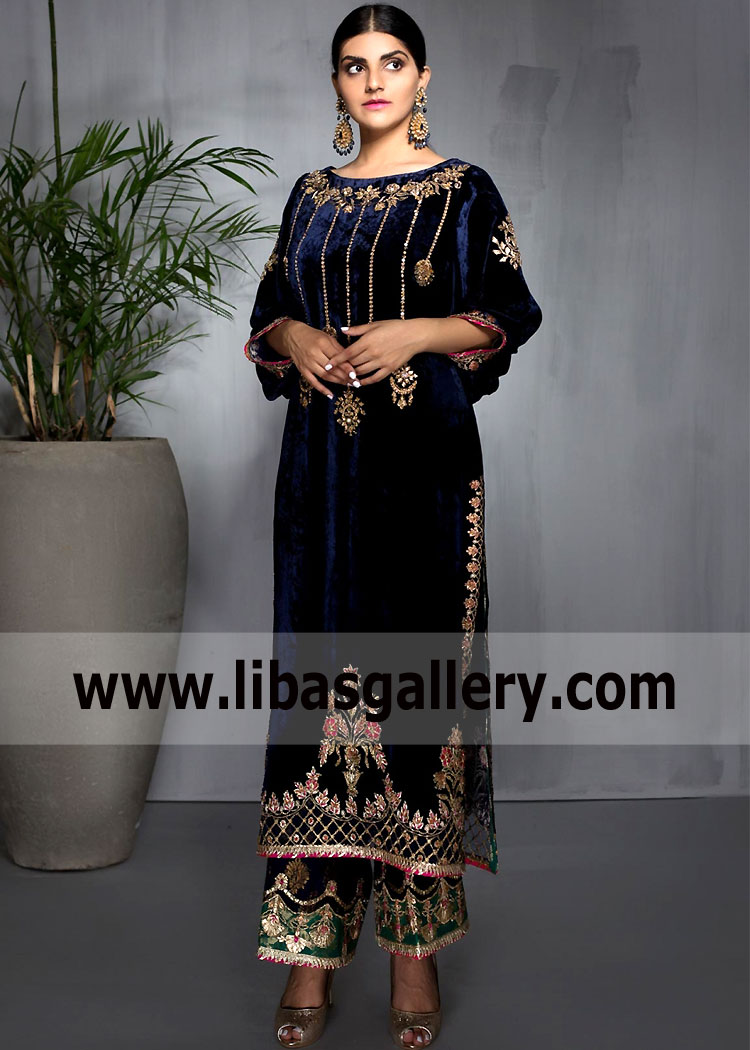 Deep Blue Begenia Party Wear Pakistan