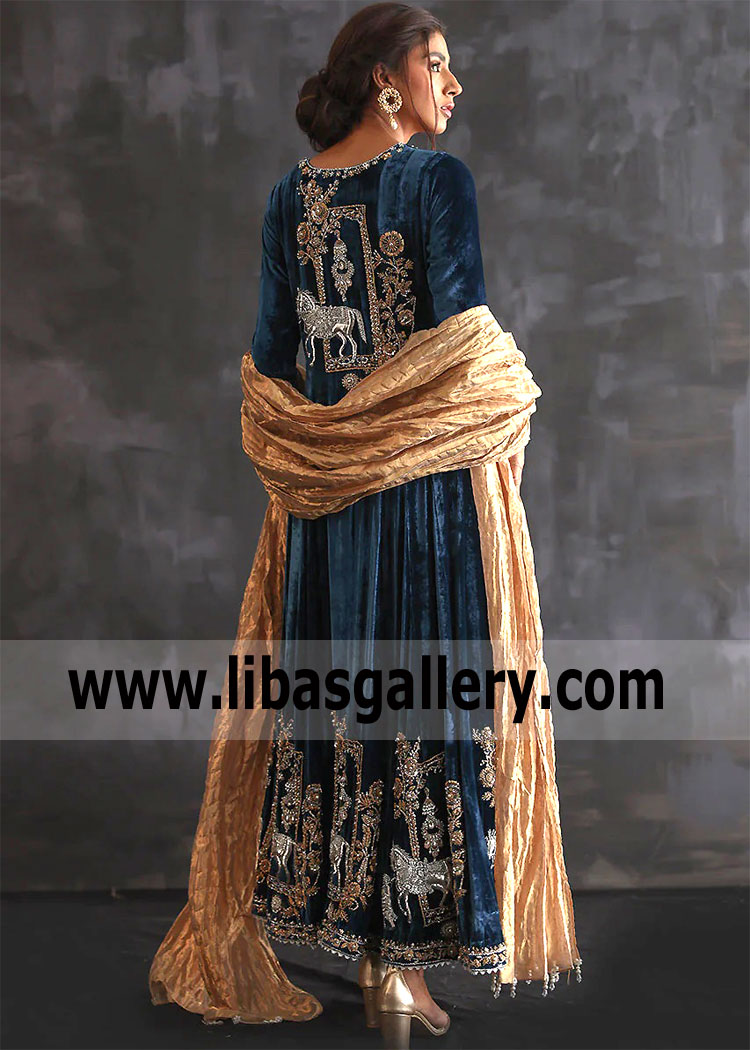 Oxford Blue Silene Velvet Party Wear