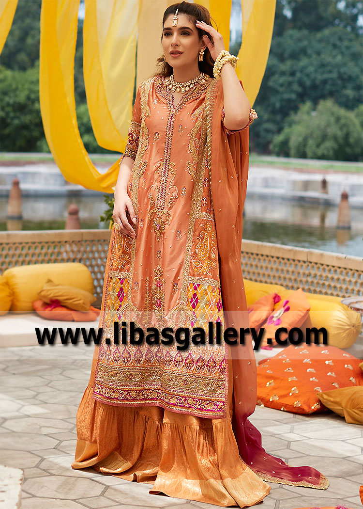 Coral Orange Lily Latest Gharara Designs