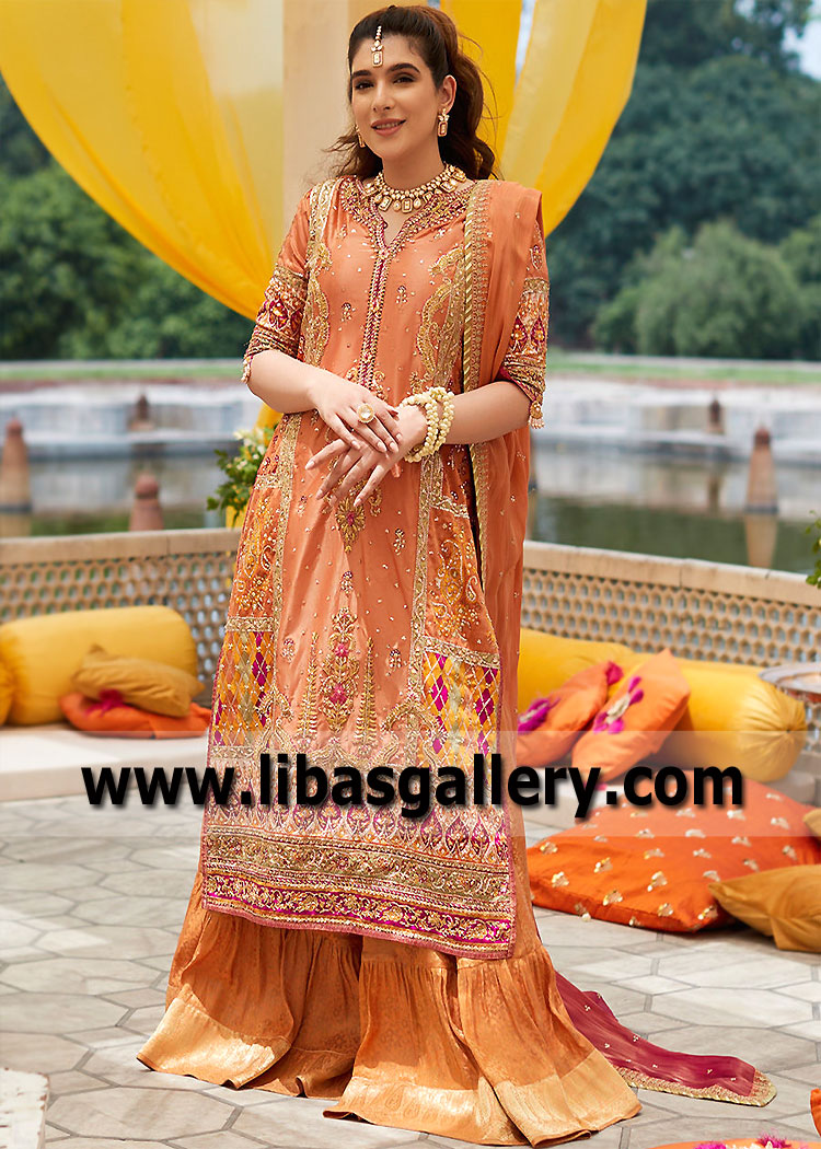 Coral Orange Lily Latest Gharara Designs