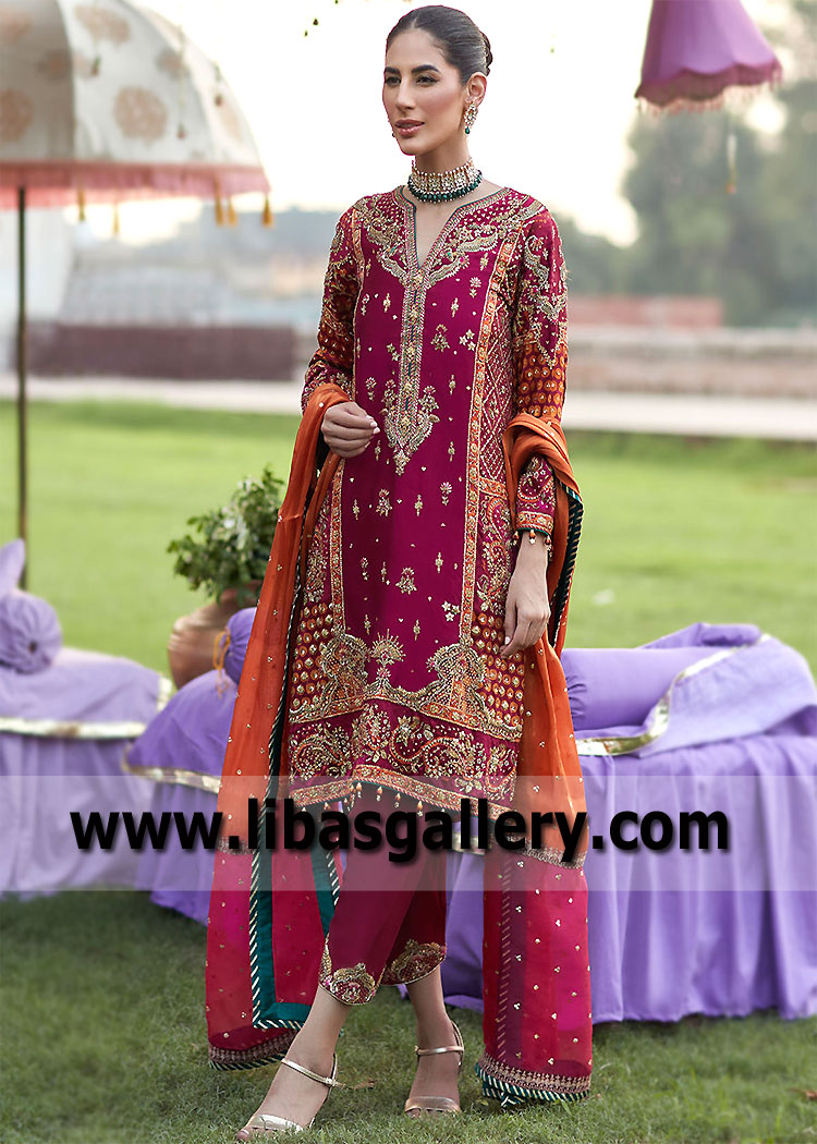 Claret Tulipa Shalwar Kameez For Newlywed Bride