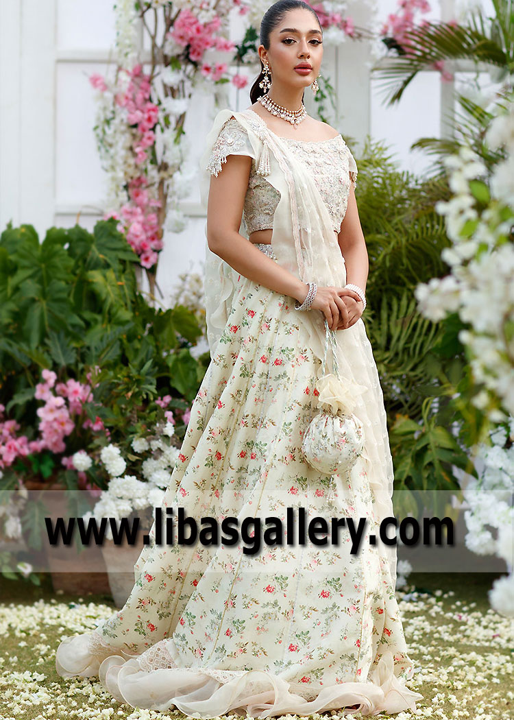 Cream Floral Anemone Lehenga Choli Dress