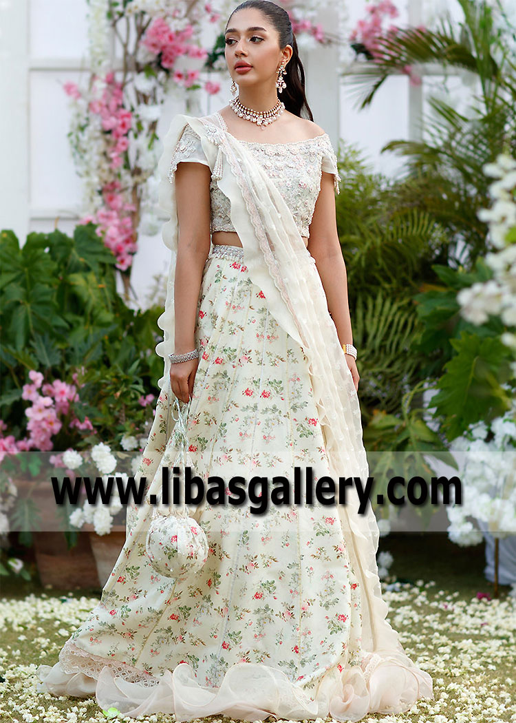 Cream Floral Anemone Lehenga Choli Dress