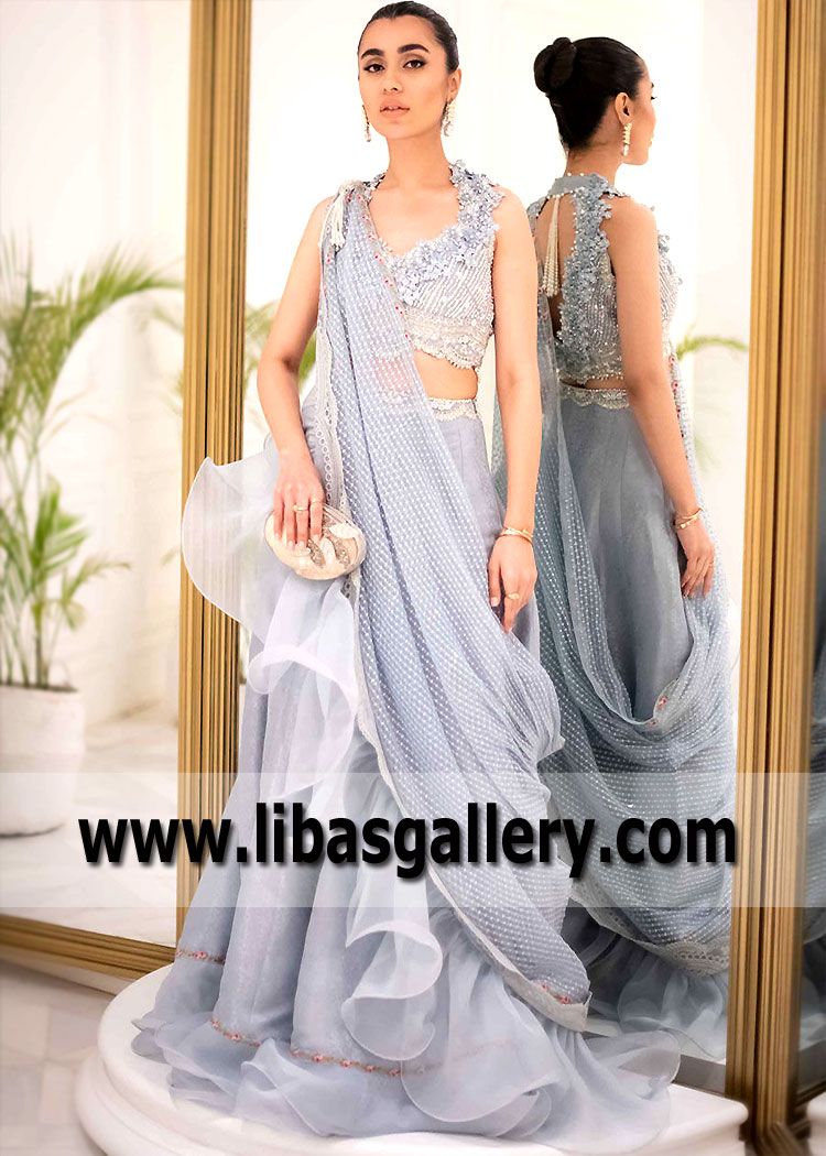 Chinese Silver Laurel Lehenga Saree