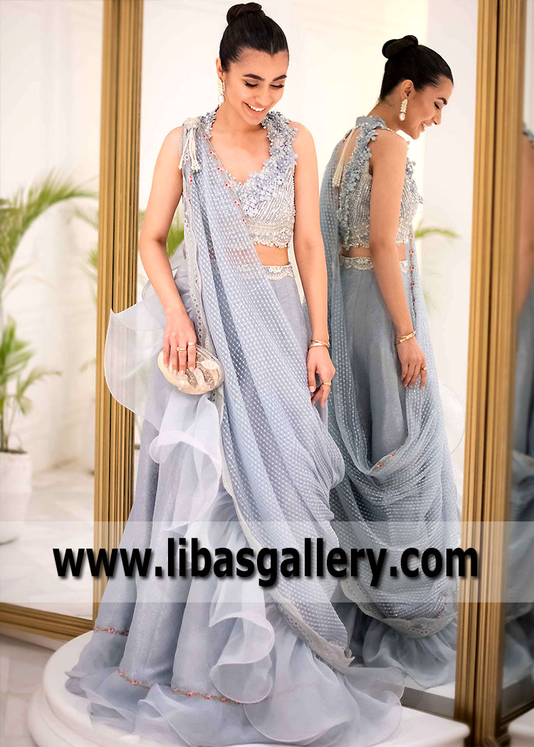 Chinese Silver Laurel Lehenga Saree