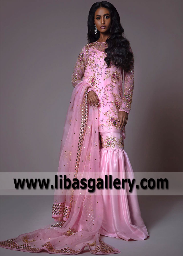 Cherry Blossom Pink Bergenia Gharara Suit
