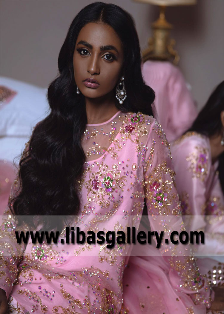 Cherry Blossom Pink Bergenia Gharara Suit