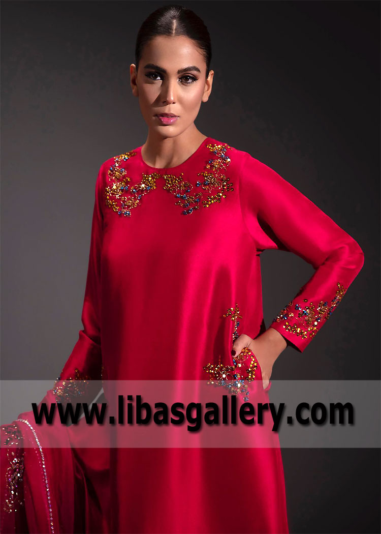 Fiery Red Lily Party Wear Shalwar kameez