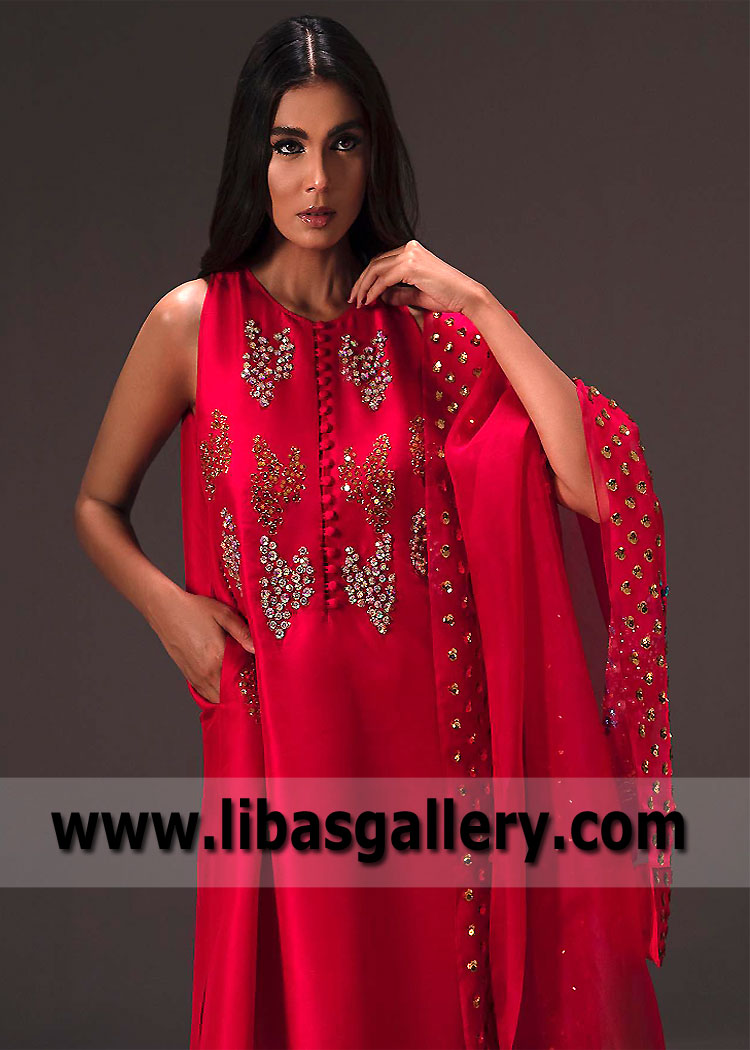 Imperial Red Lilium Party Wear Shalwar kameez