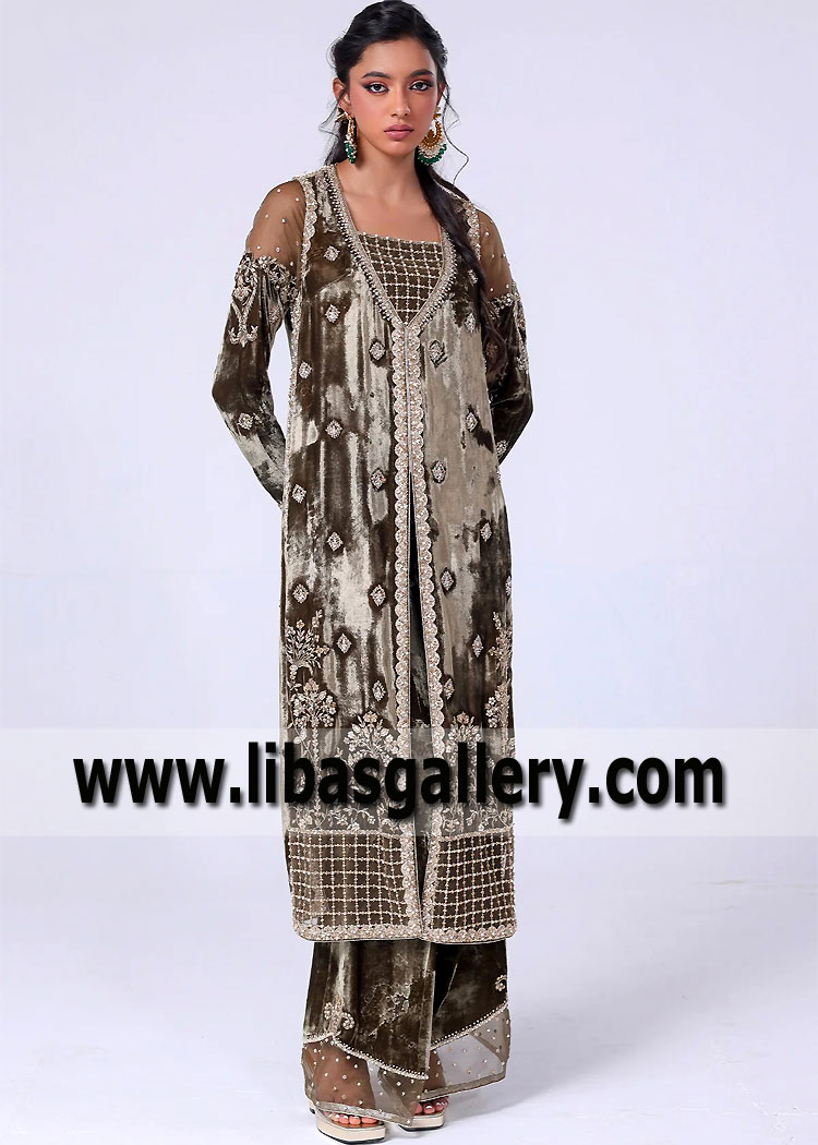 Drab Dark Brown Clover Indian Party Wear