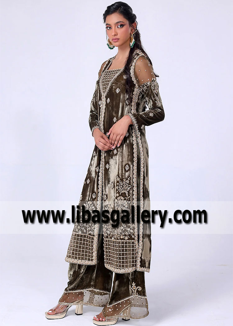 Drab Dark Brown Clover Indian Party Wear