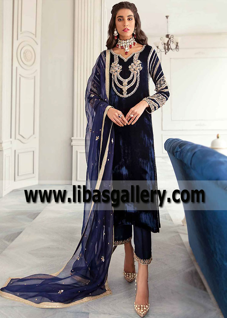 Oxford Blue Kalmia Velvet Party Dress