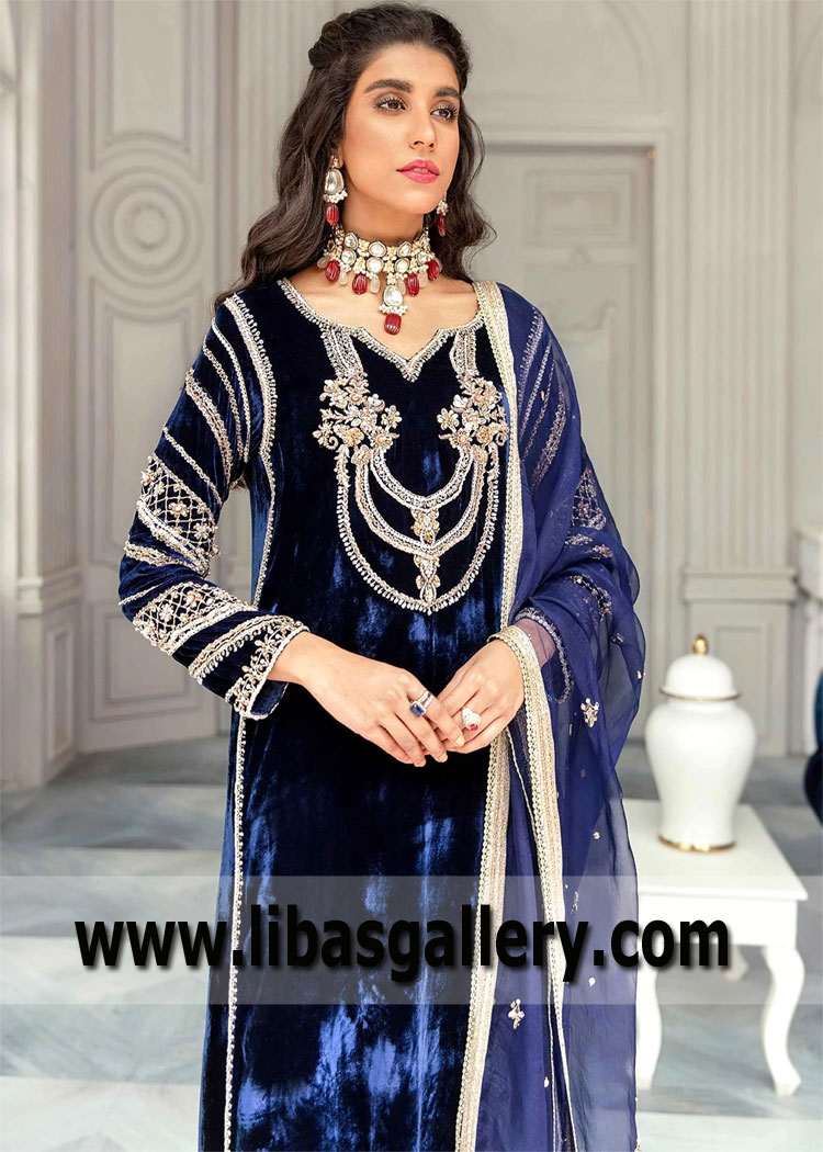 Oxford Blue Kalmia Velvet Party Dress