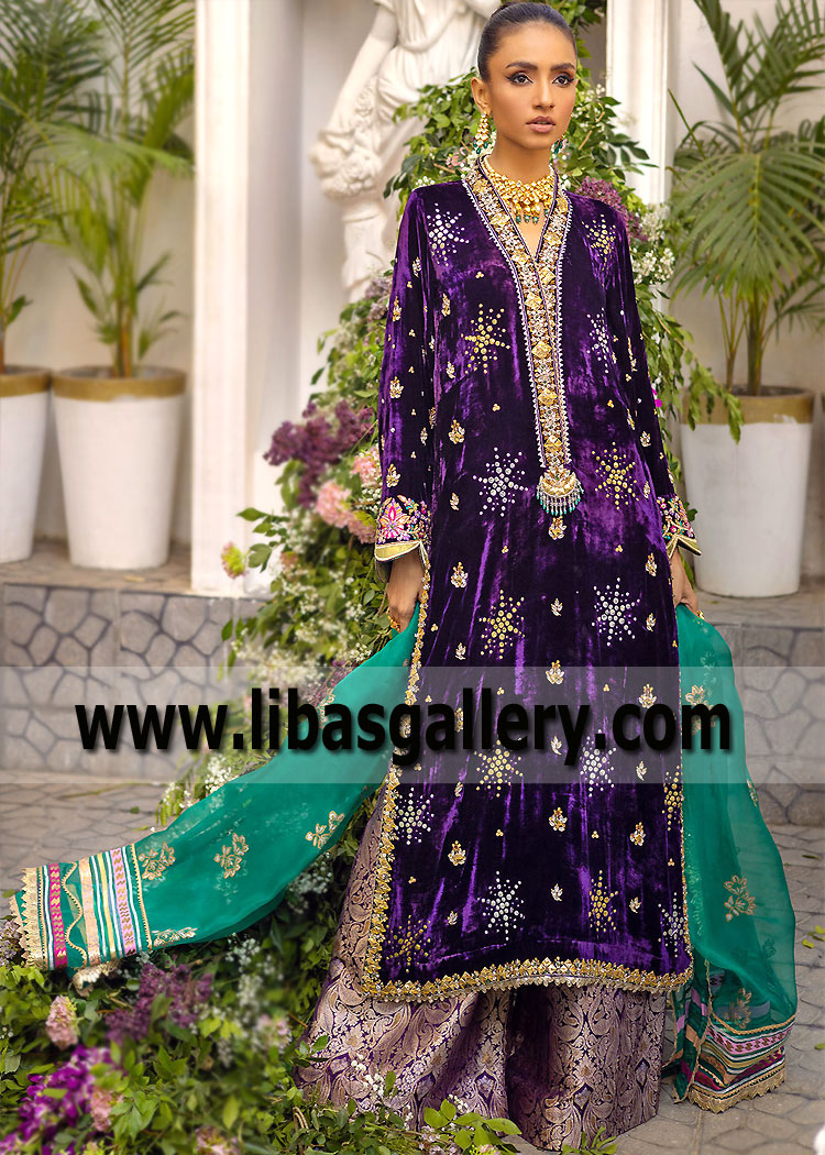 Amethyst Fleur Velvet Party Wear