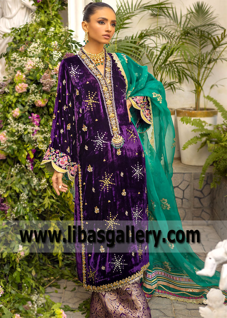 Amethyst Fleur Velvet Party Wear