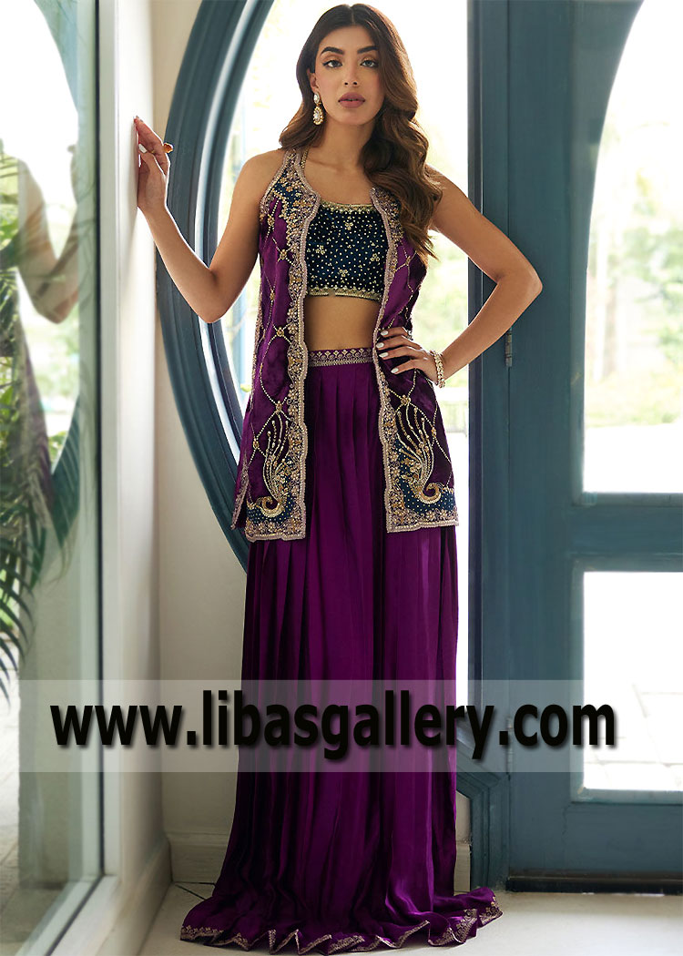 Byzantium Iris Velvet jacket Lehenga