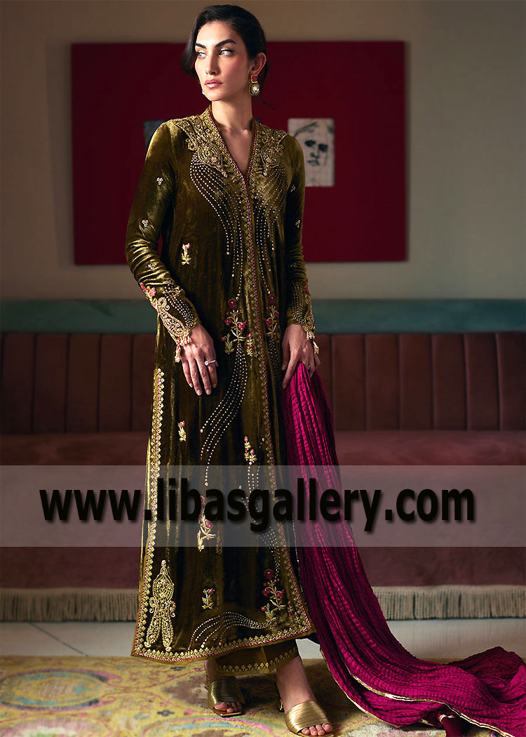 Spanish Bistre Freesia Fall Winter Party Dress