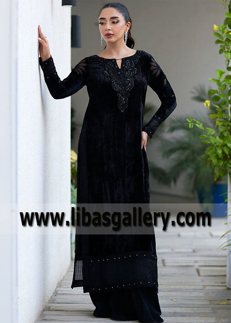 Black Bergenia Party Wear For Night Out