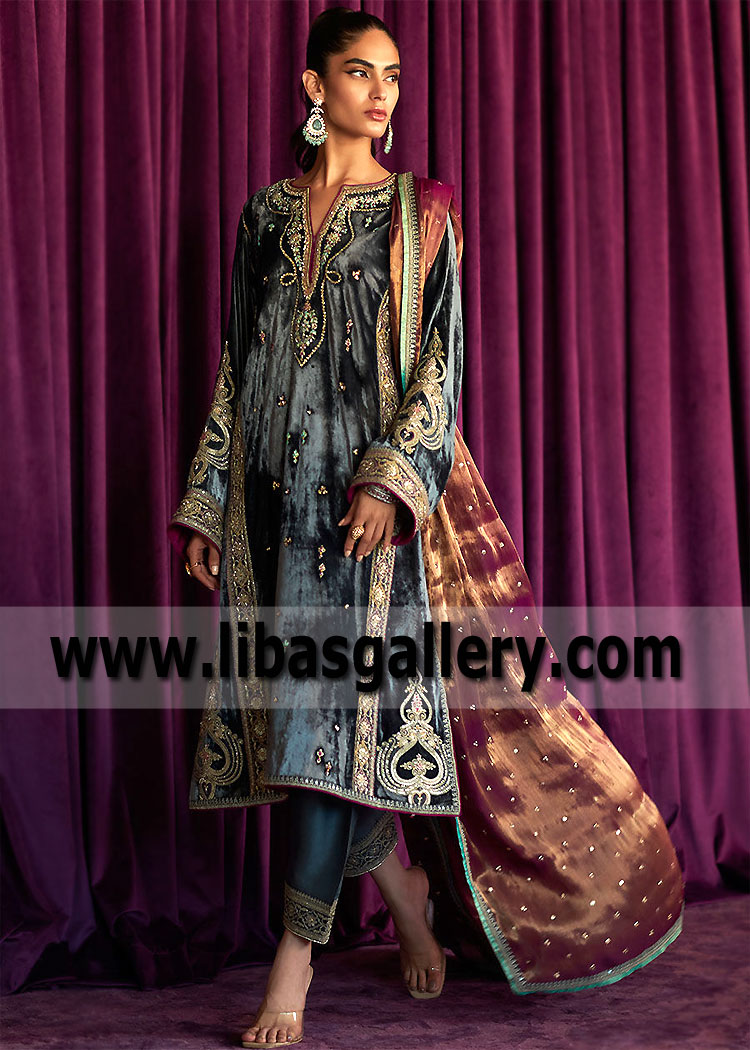 Charcoal Fleur Velvet Shalwar Kameez