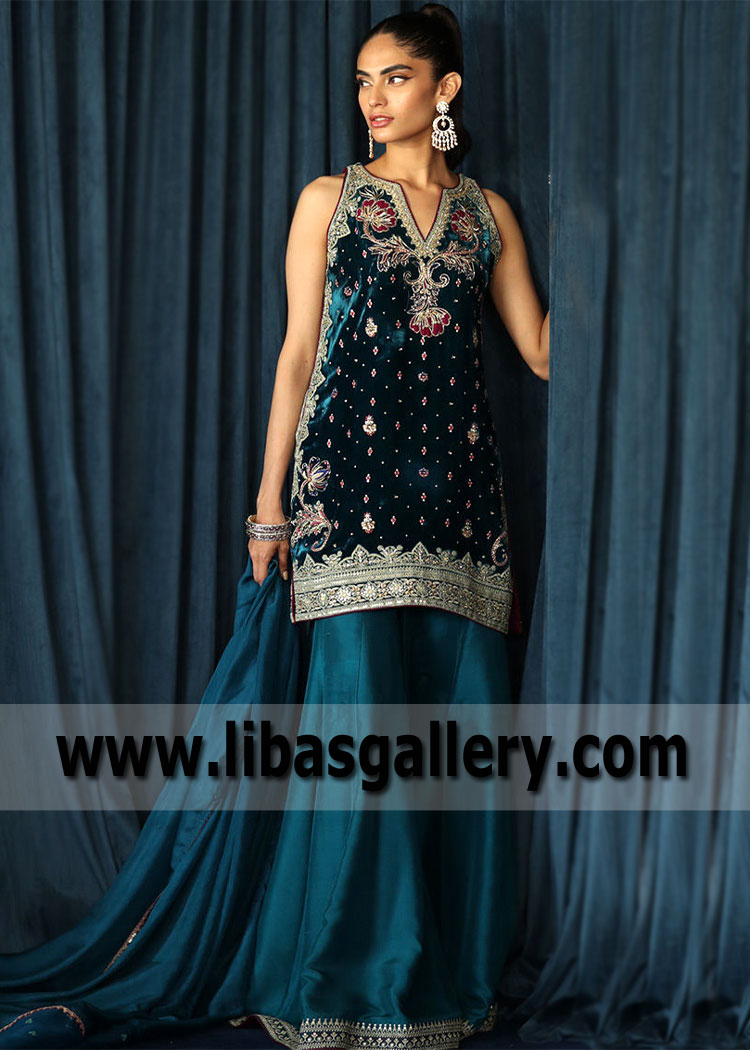 Prussian Blue Rosa Designer Party Wear