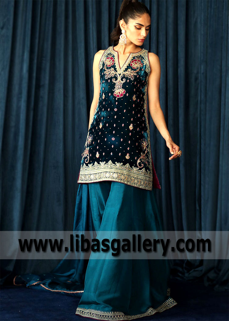 Prussian Blue Rosa Designer Party Wear