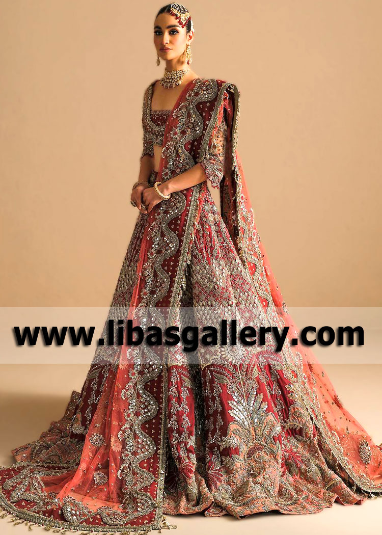 Venetian Red Snovik Bridal Dress for Barat